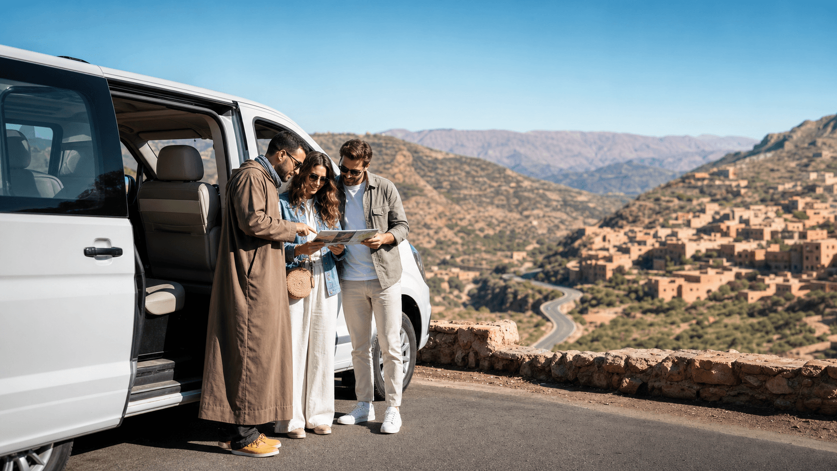 Private daytrip route stop overlooking Moroccan mountains